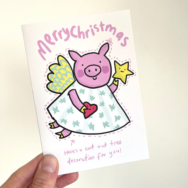 Pigs might fly tree decoration Christmas Card
