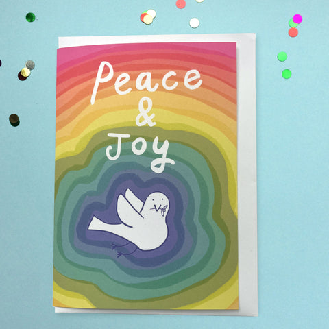 Peace and Joy Rainbow Christmas Card